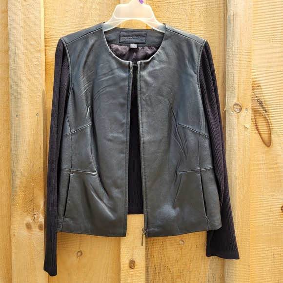 Black Leather Sweater Jacket Vtg - Picture 8 of 8